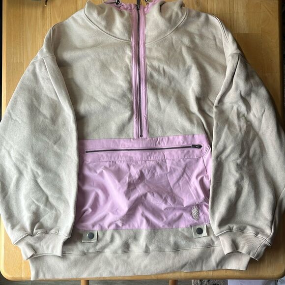 NWOT FREE PEOPLE MOVEMENT Oversized Tan Pink Zip Performance Pullover S - Picture 1 of 4